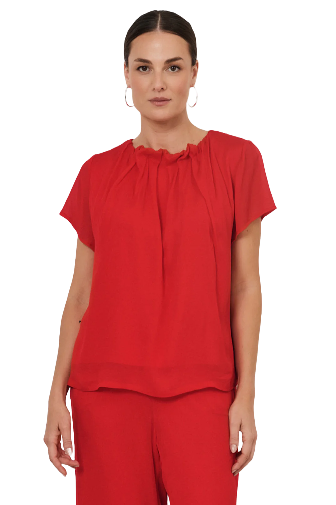 Candice Pleated Neckline Top Red Tops Adorne