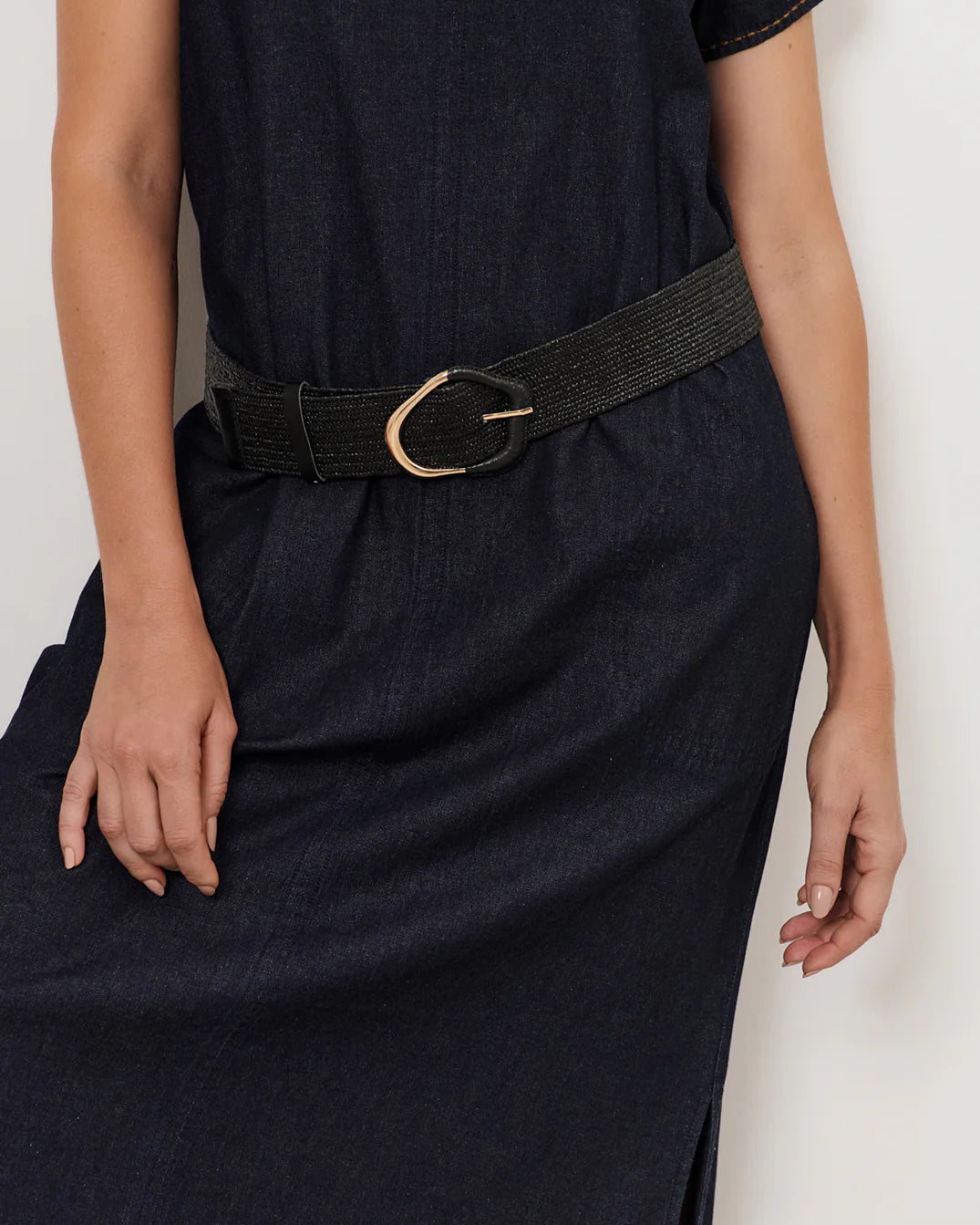 Wrapped Buckle Stretch Belt Black/Gold Belts Adorne
