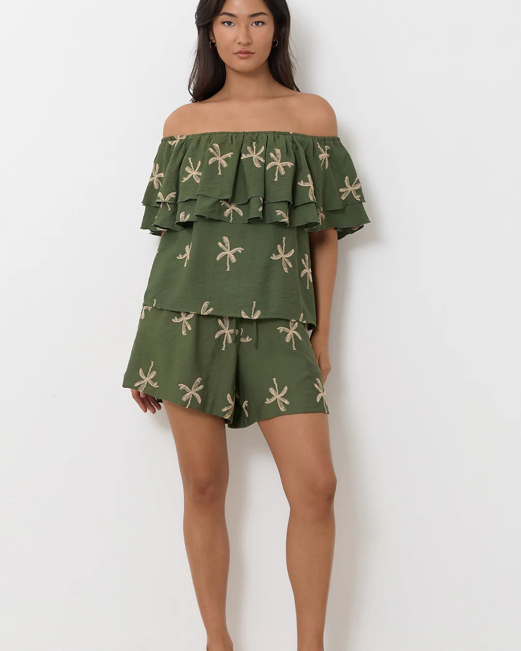 Kalani Embroidered Palm Top Green Tops Adorne