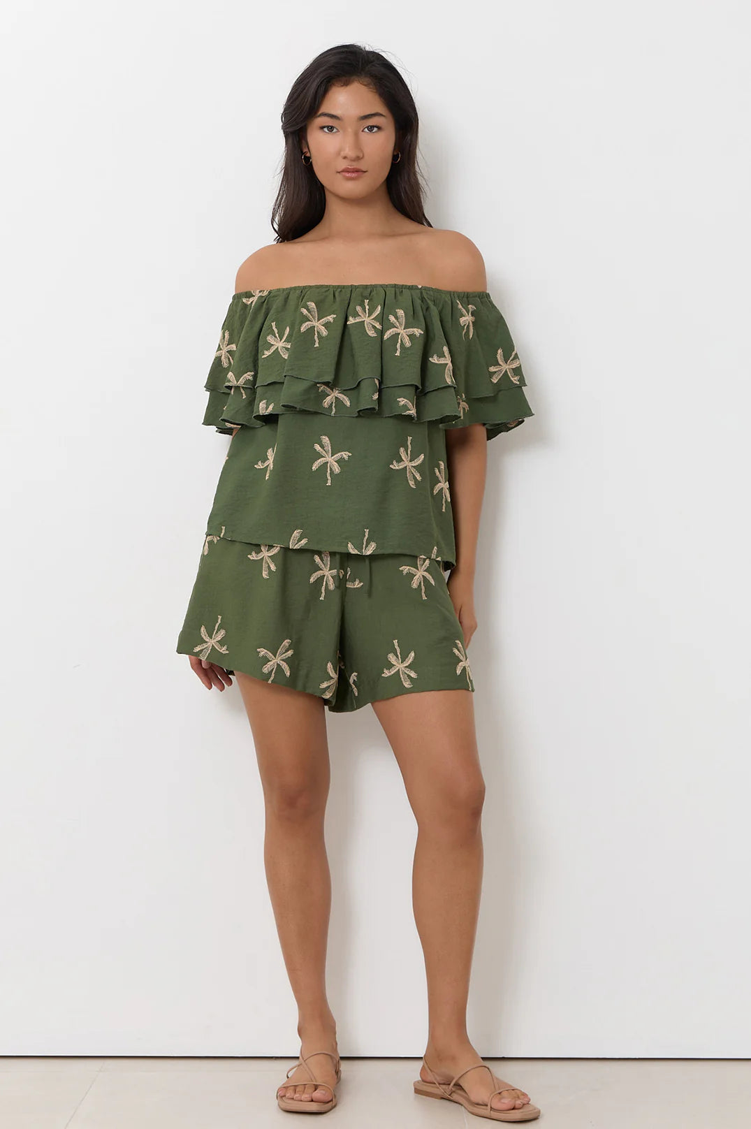 Kalani Embroidered Palm Top Green Tops Adorne
