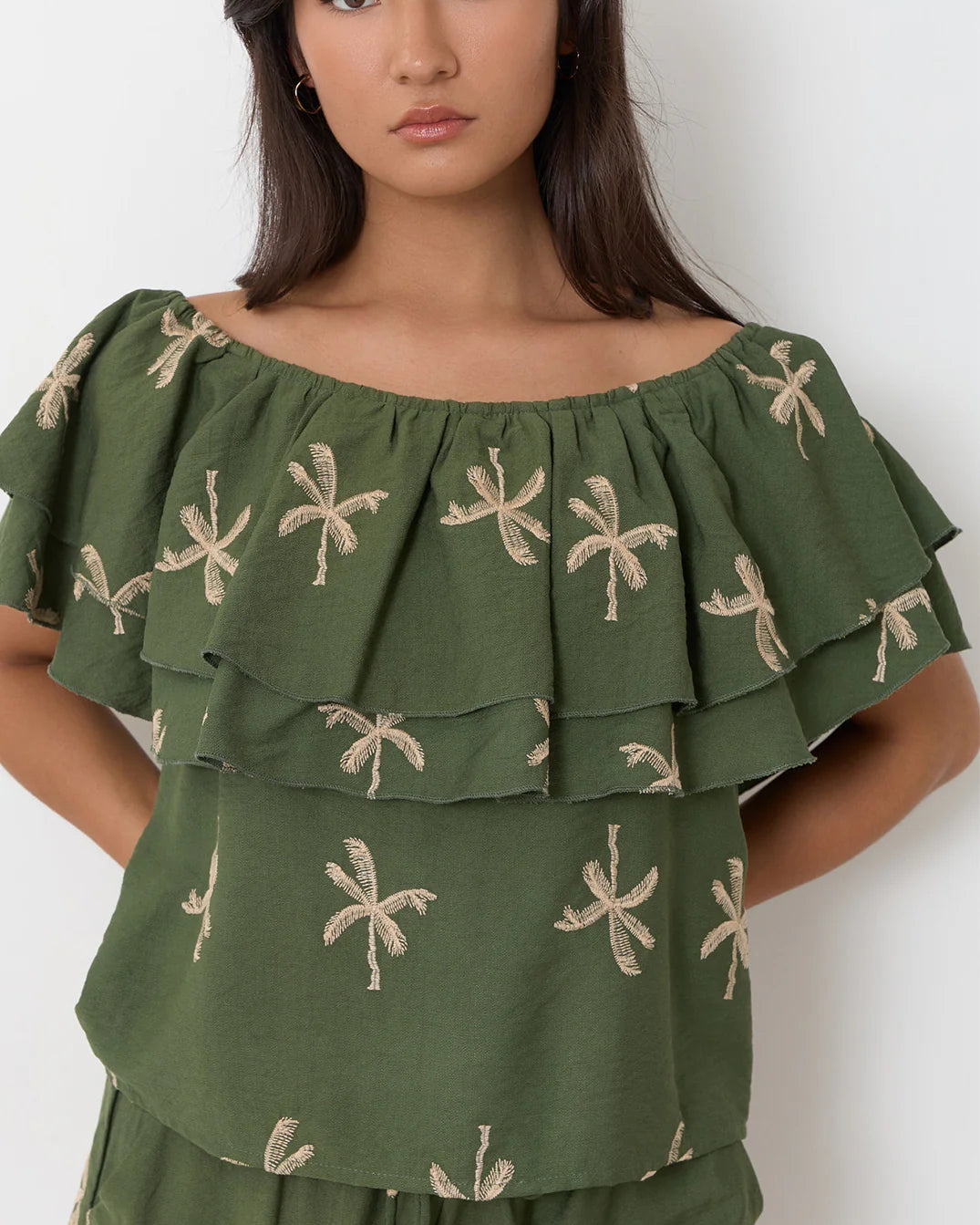 Kalani Embroidered Palm Top Green Tops Adorne