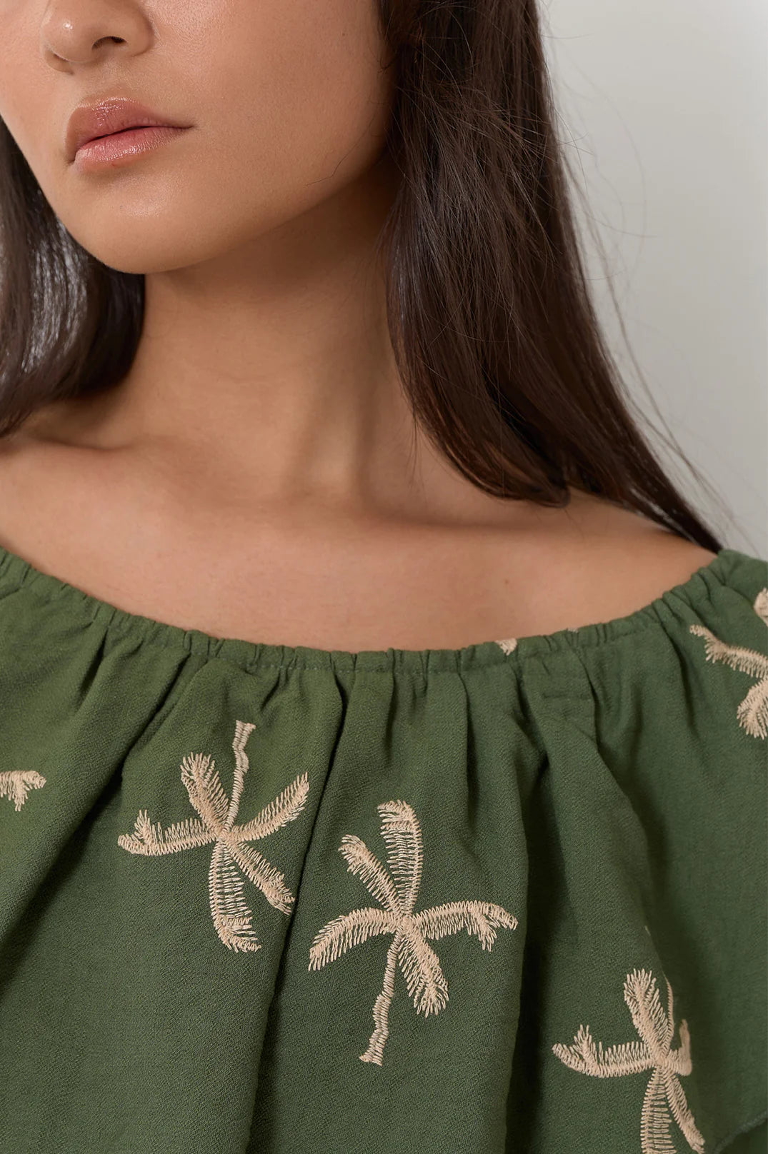 Kalani Embroidered Palm Top Green Tops Adorne