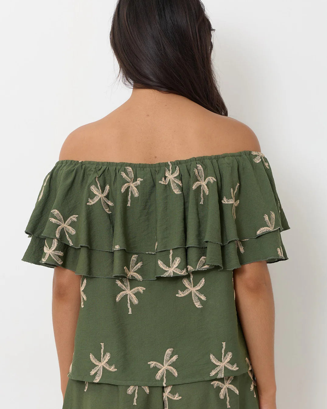 Kalani Embroidered Palm Top Green Tops Adorne