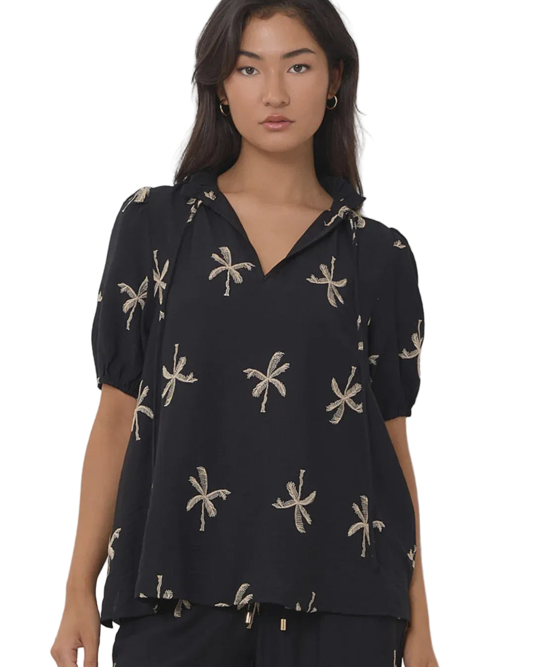Sandra Embroidered Palm Top Black Tops Adorne S(8)