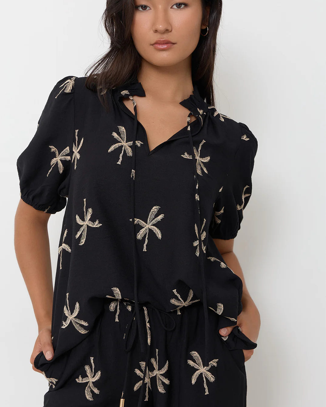 Sandra Embroidered Palm Top Black Tops Adorne