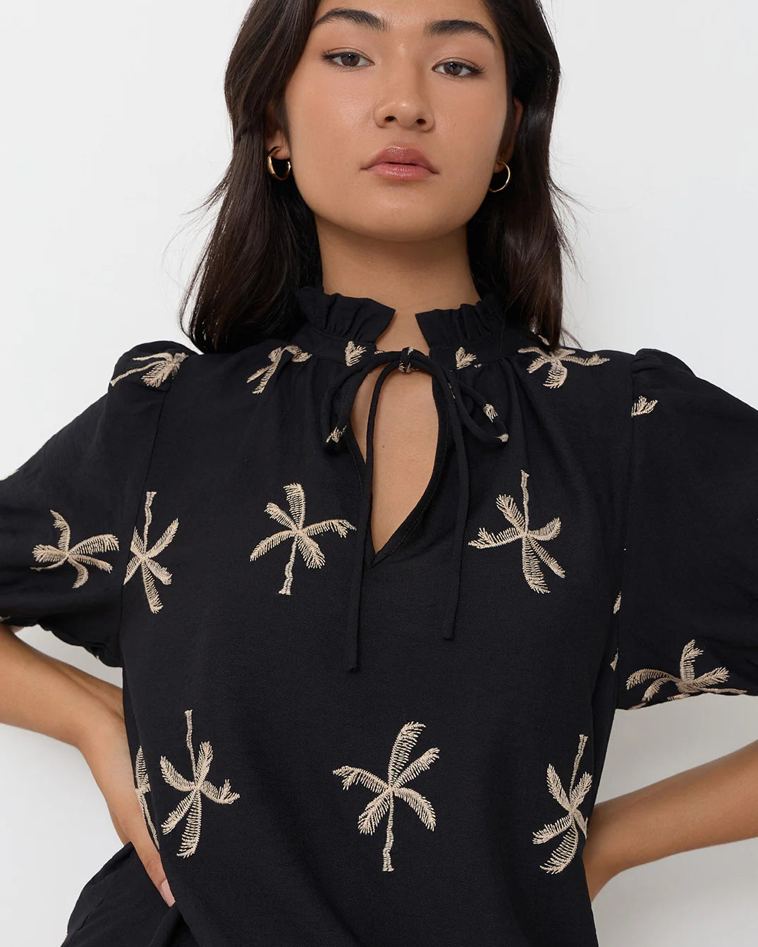 Sandra Embroidered Palm Top Black Tops Adorne