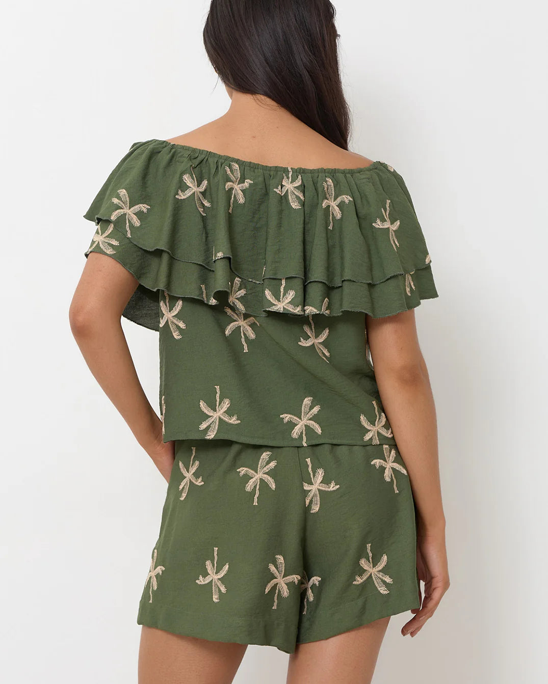 Billy Embroidered Palm Short Green Bottoms Adorne