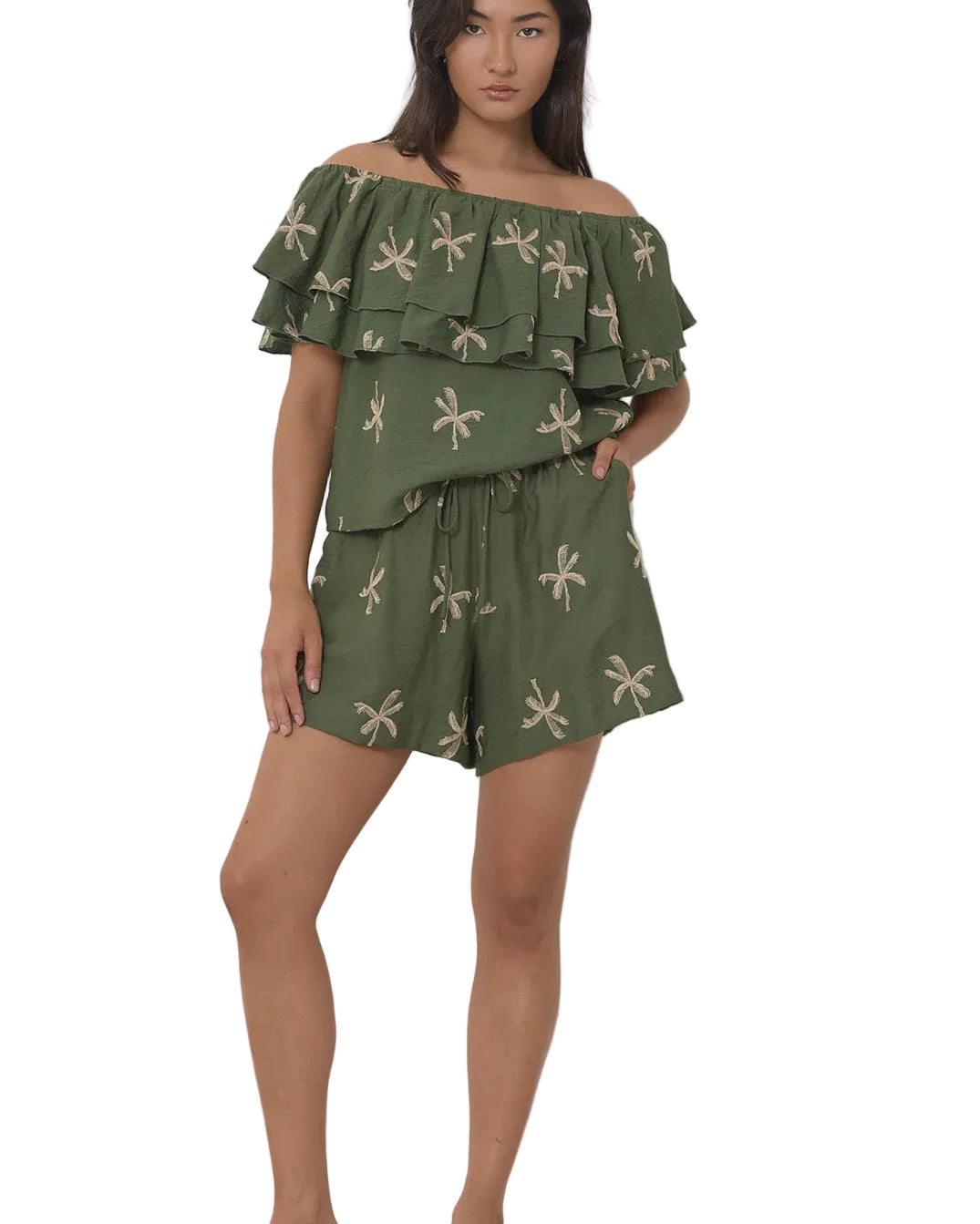 Billy Embroidered Palm Short Green Bottoms Adorne 8