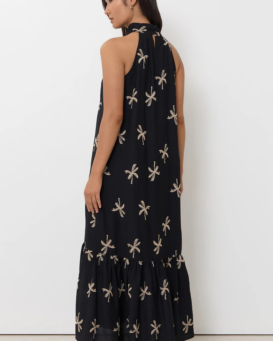 Rosa Embroidered Palm Maxi Dress Black Dresses Adorne