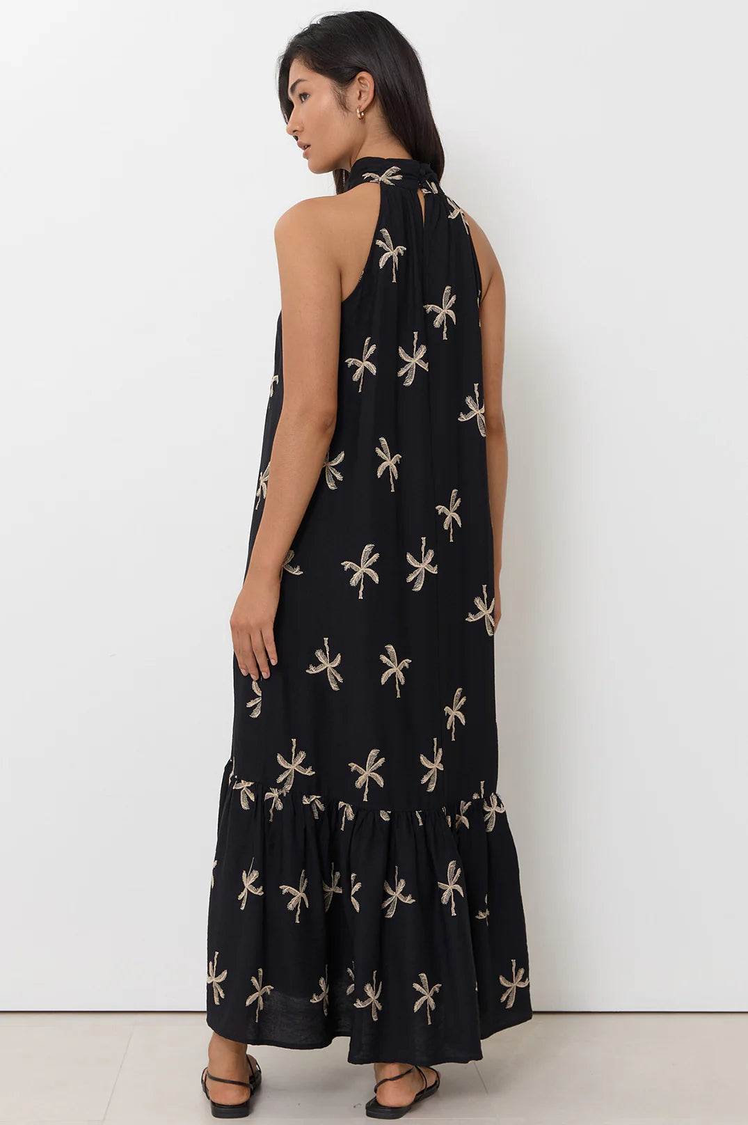Rosa Embroidered Palm Maxi Dress Black Dresses Adorne