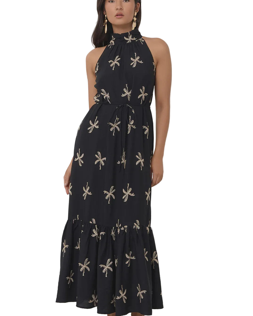 Rosa Embroidered Palm Maxi Dress Black Dresses Adorne S(8)