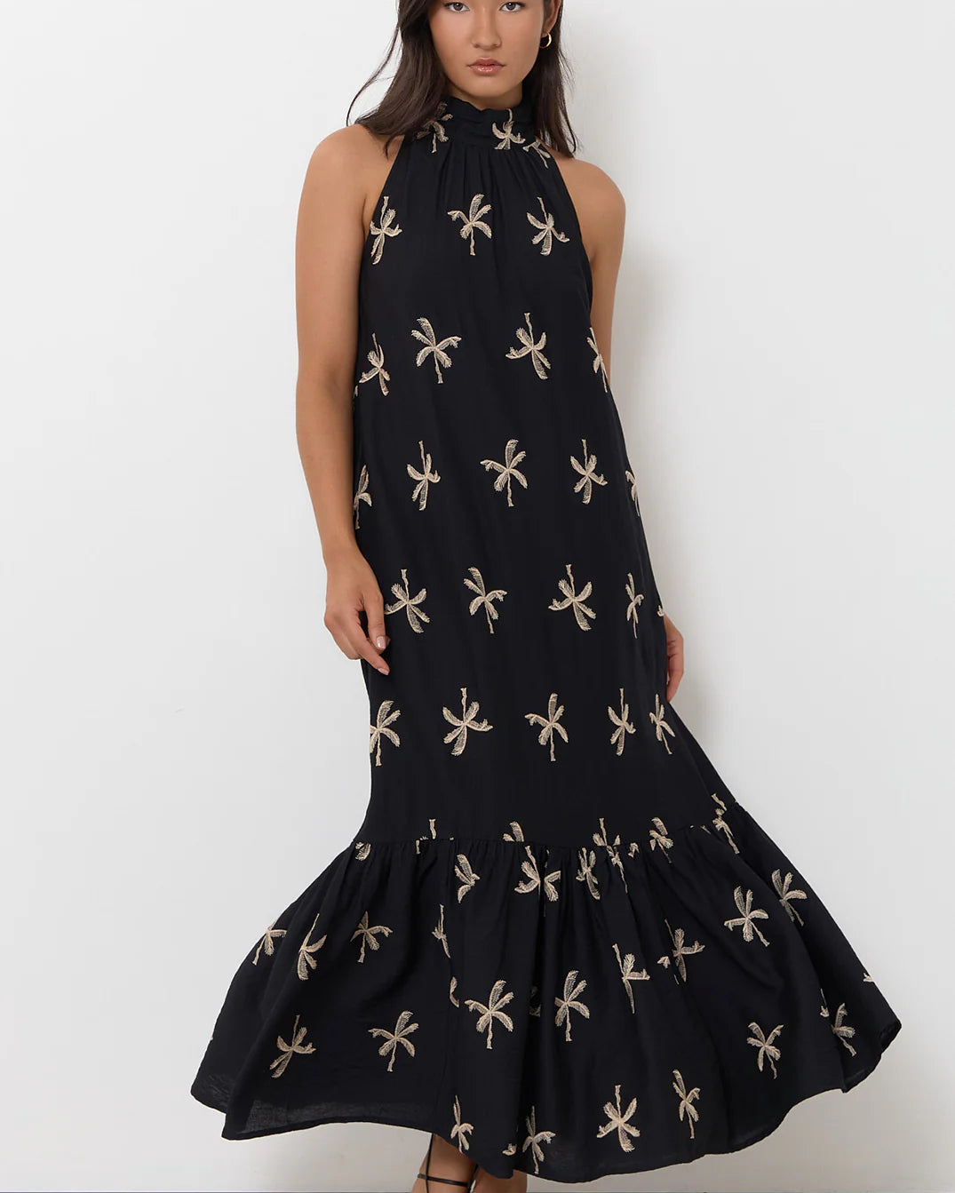 Rosa Embroidered Palm Maxi Dress Black Dresses Adorne