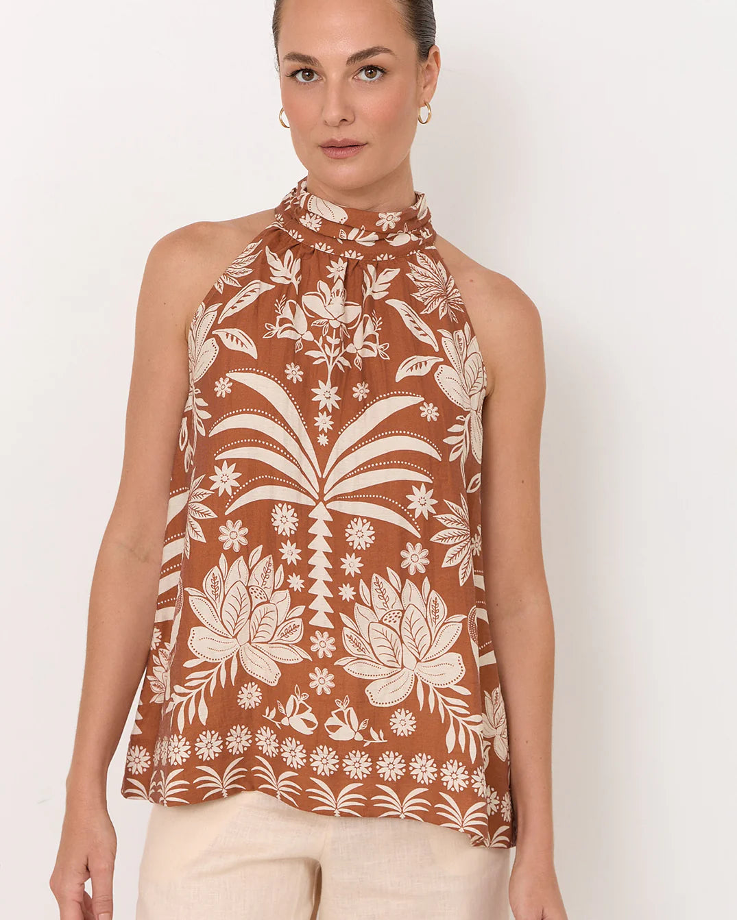 Kendra Hawaii Print High Neck Top Print Tops Adorne