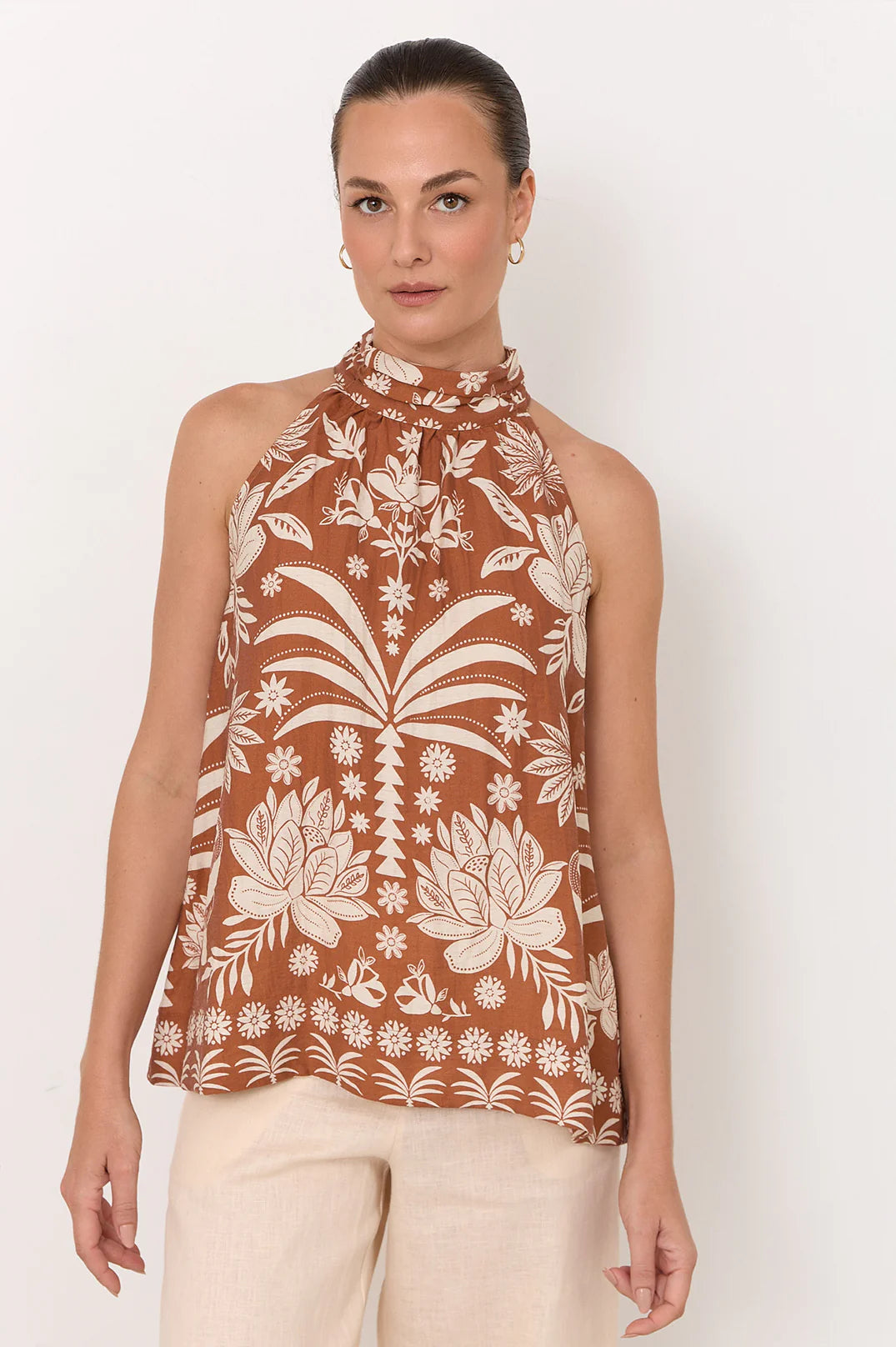 Kendra Hawaii Print High Neck Top Print Tops Adorne
