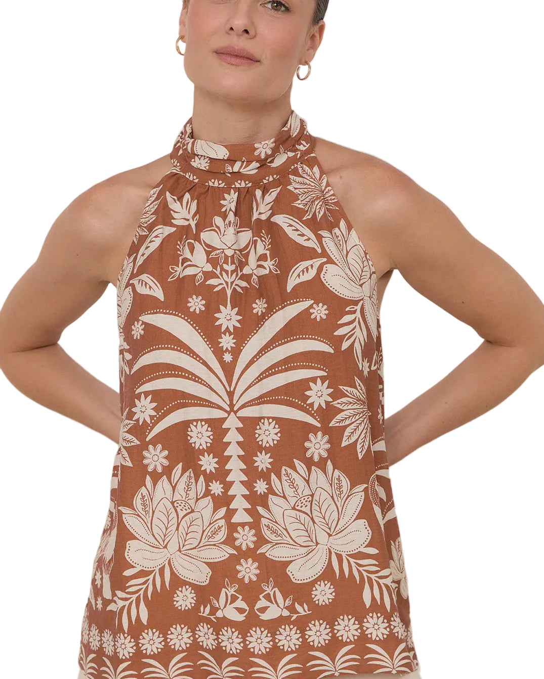 Kendra Hawaii Print High Neck Top Print Tops Adorne S(8)