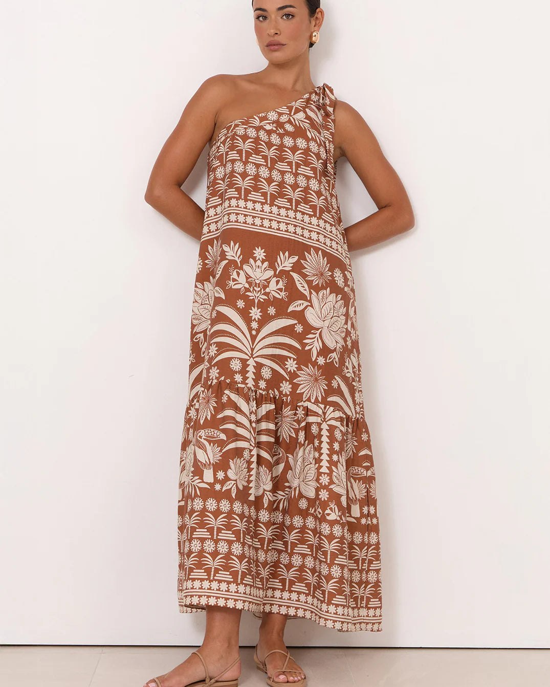 Olina Hawaii Print One Shoulder Maxi Dress Print Dresses Adorne