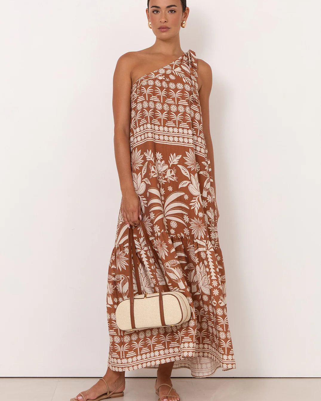 Olina Hawaii Print One Shoulder Maxi Dress Print Dresses Adorne