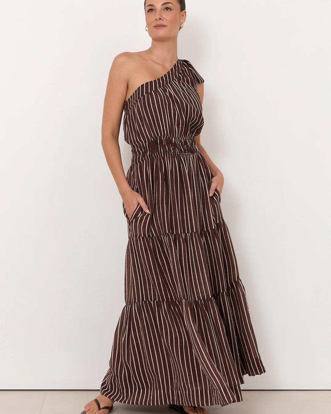 Eve One Shoulder Maxi Dress Stripe Dresses Adorne