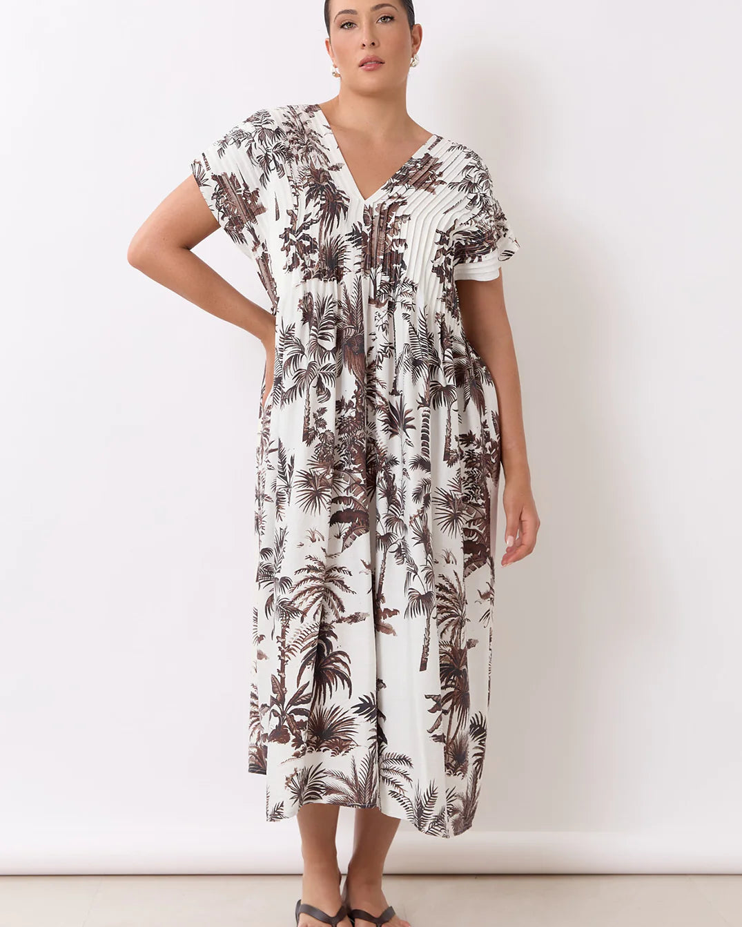 Dani Borneo Print Pleated Midi Dress Print Dresses Adorne