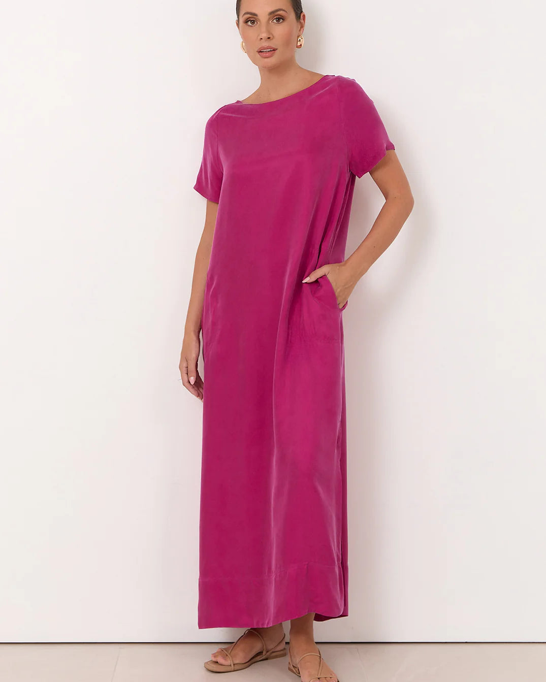 Vallery Cupro Maxi Dress Magenta Dresses Adorne