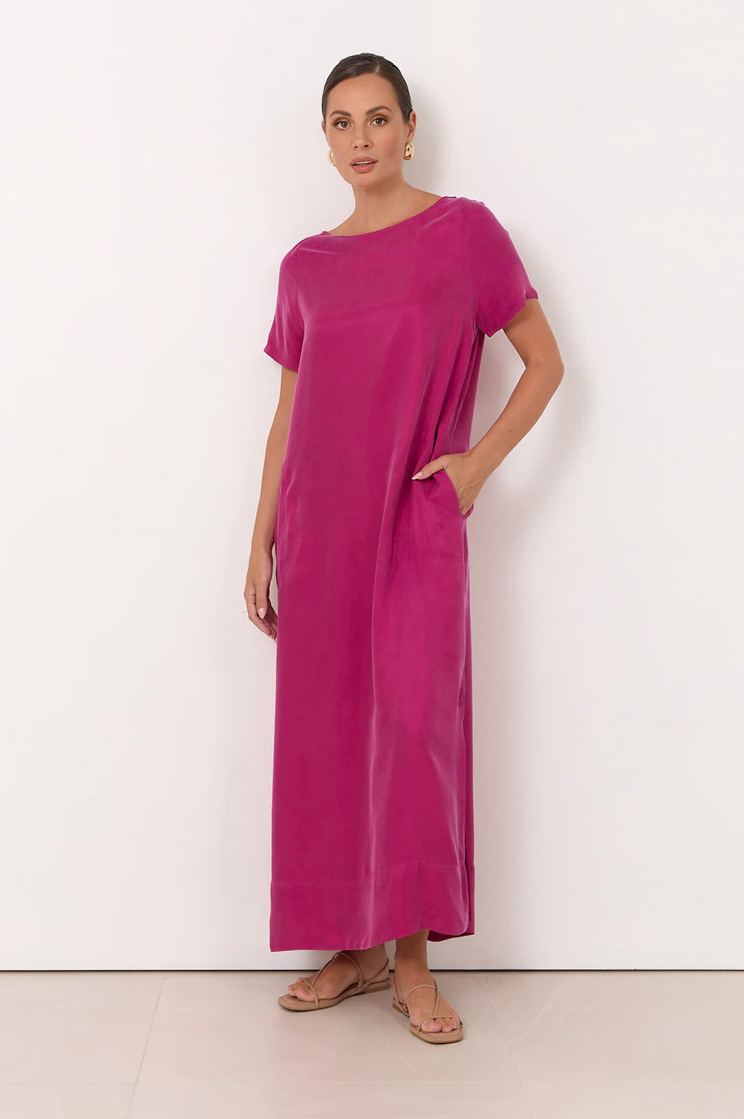Vallery Cupro Maxi Dress Magenta Dresses Adorne