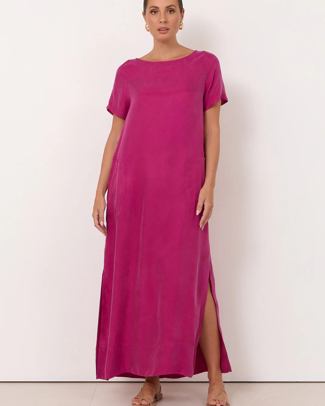 Vallery Cupro Maxi Dress Magenta Dresses Adorne