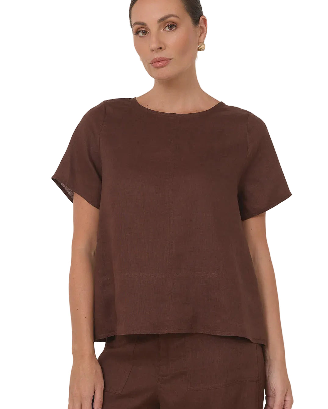 Dillon Linen Top Chocolate Tops Adorne S(8)