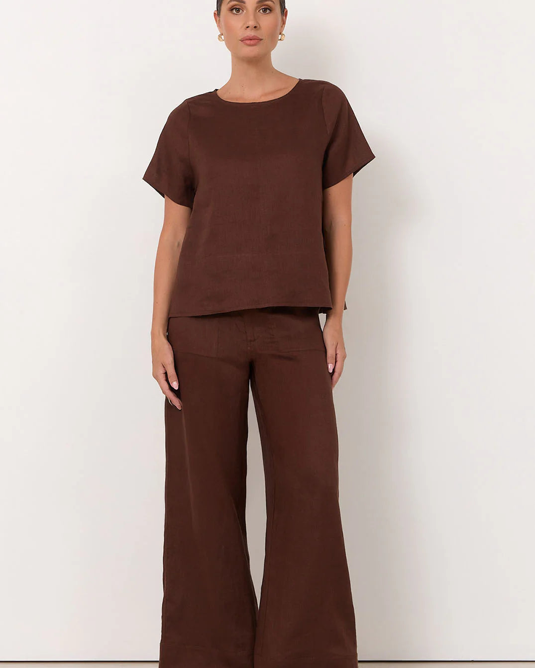 Dillon Linen Top Chocolate Tops Adorne