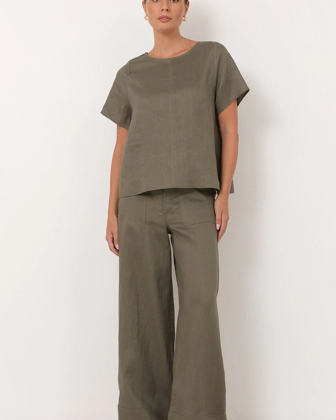 Dillon Linen Top Khaki Tops Adorne