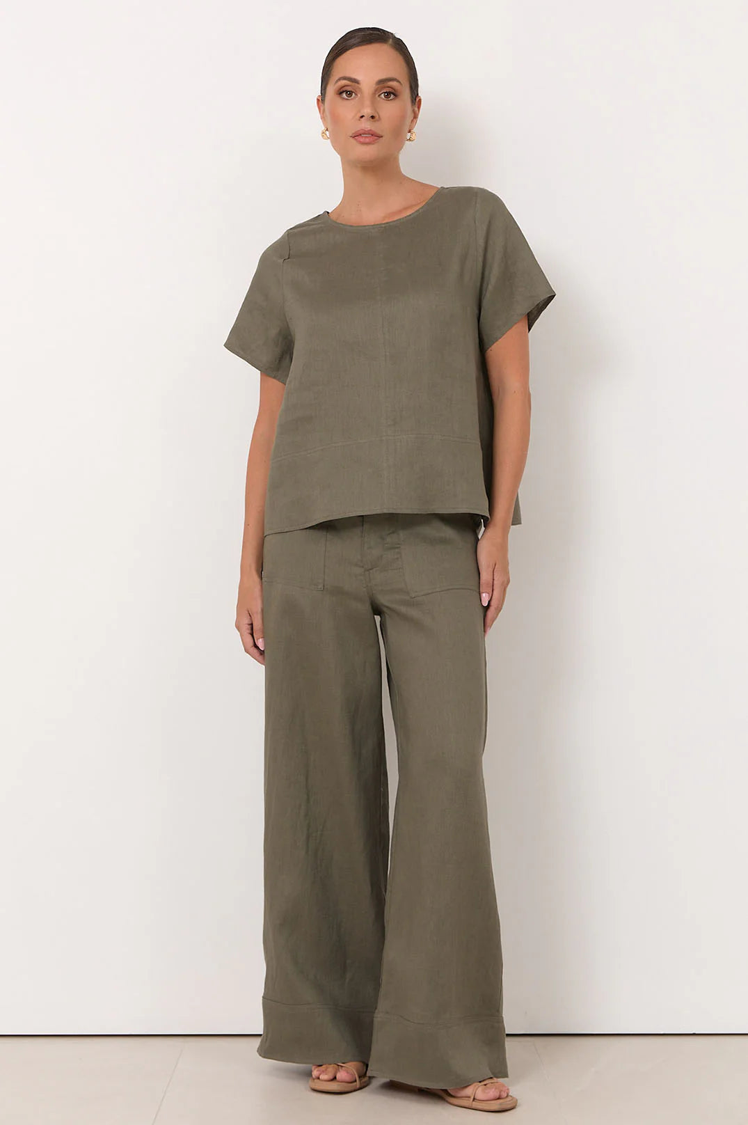 Dillon Linen Top Khaki Tops Adorne