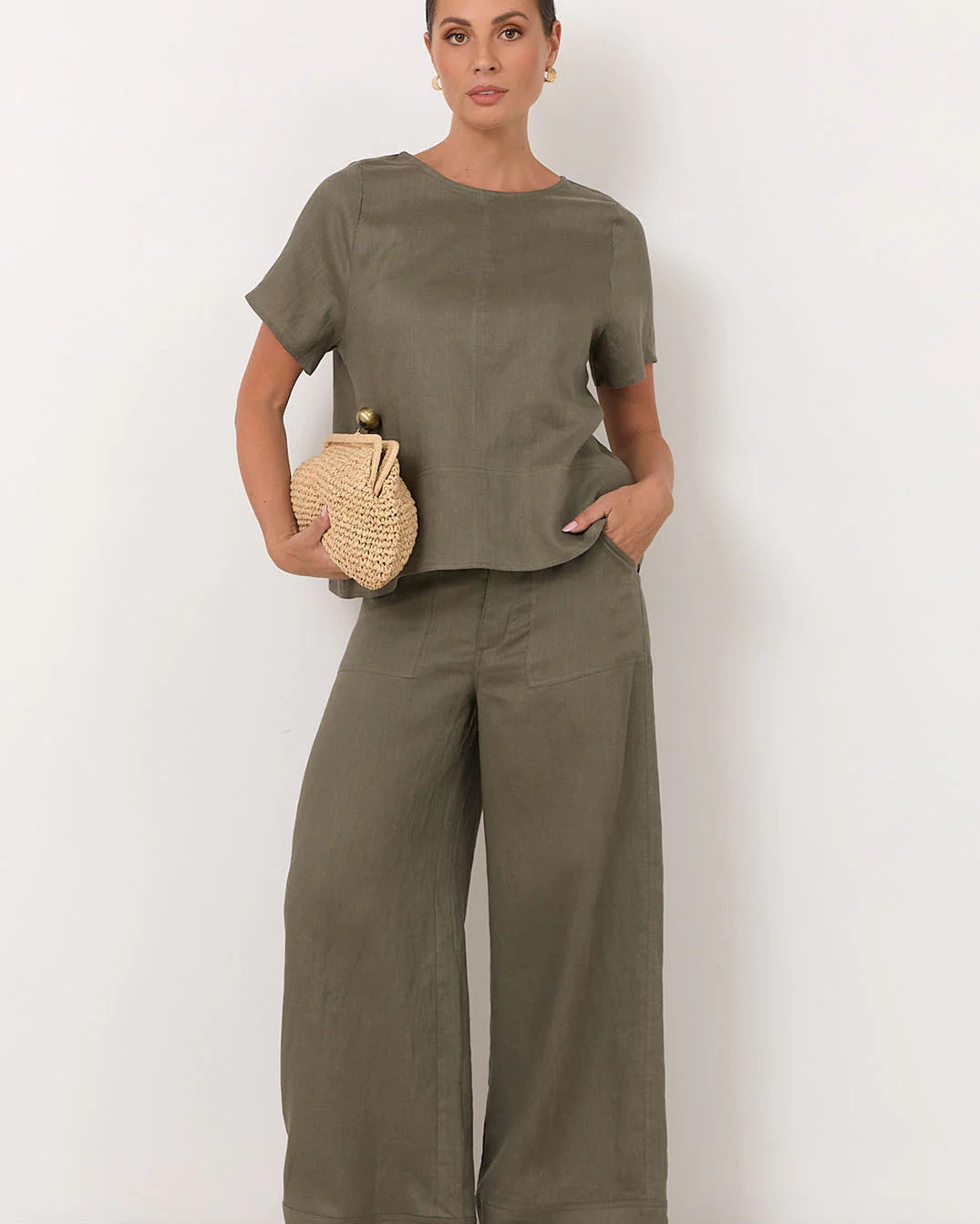 Dillon Linen Top Khaki Tops Adorne
