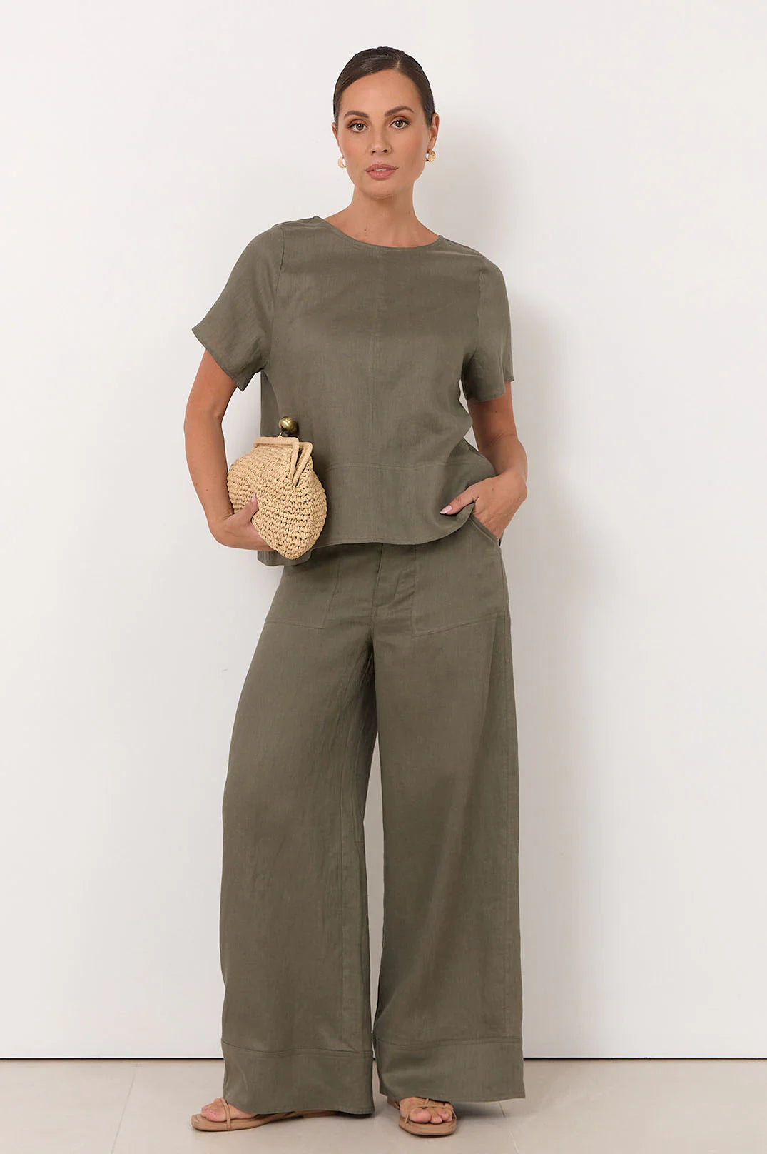 Dillon Linen Top Khaki Tops Adorne