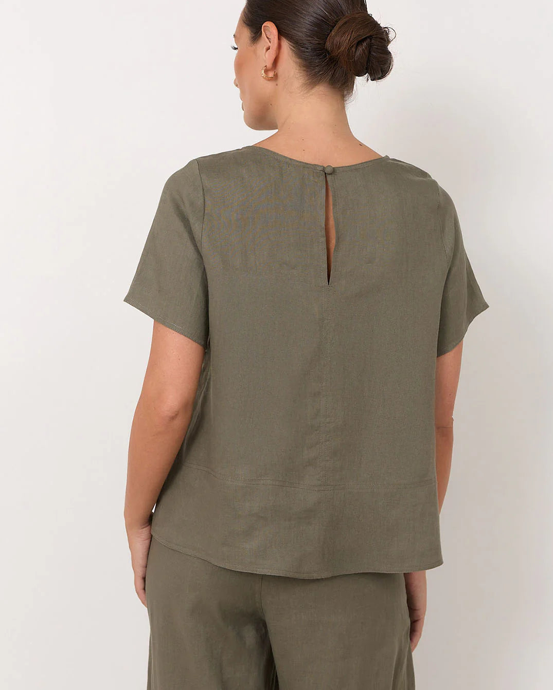 Dillon Linen Top Khaki Tops Adorne