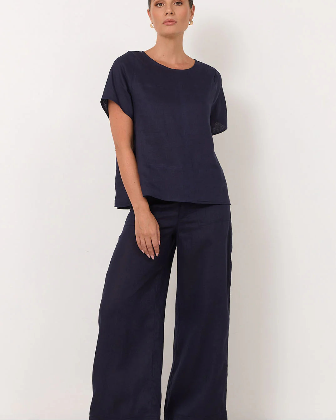 Dillon Linen Top Navy Tops Adorne