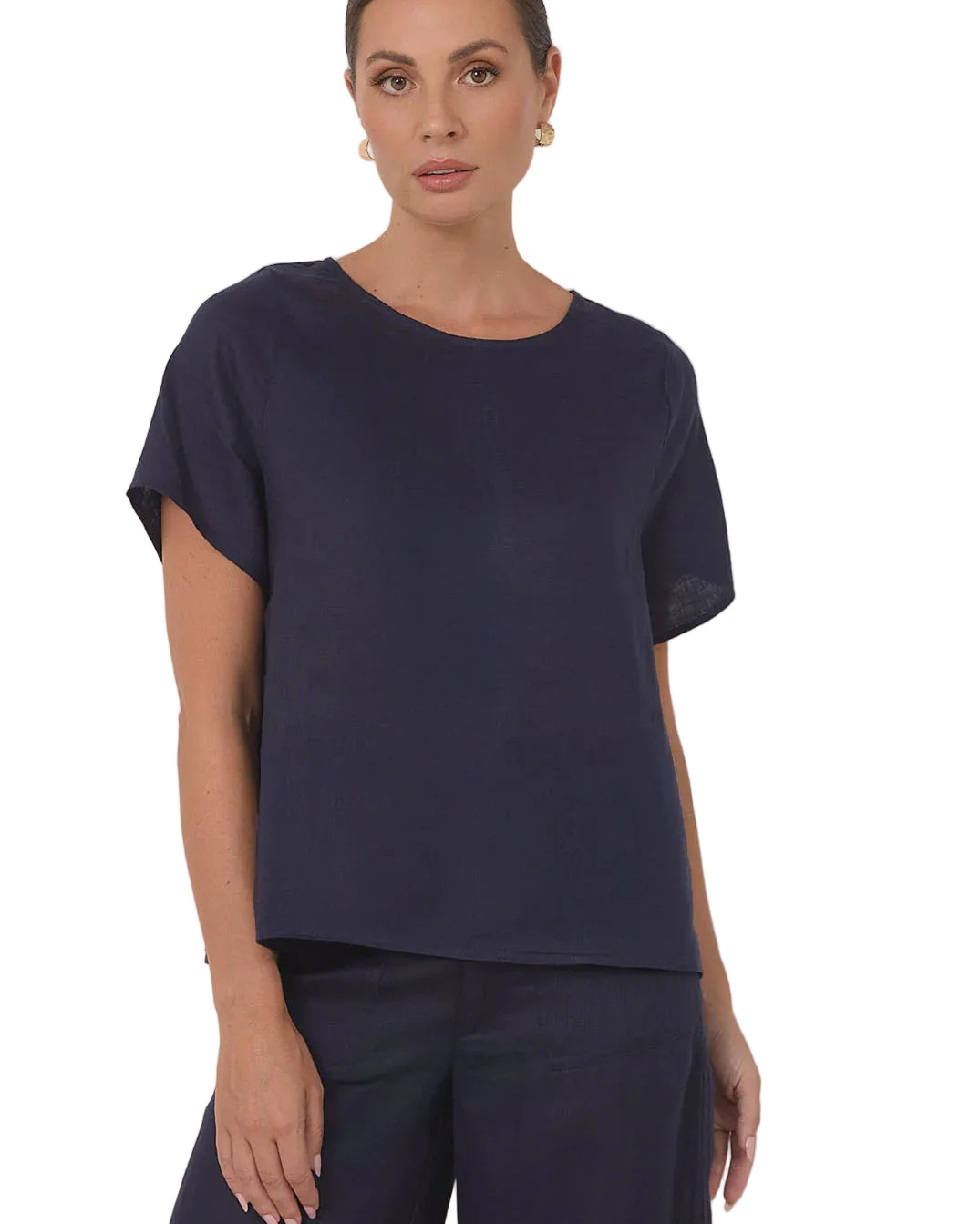 Dillon Linen Top Navy Tops Adorne S(8)