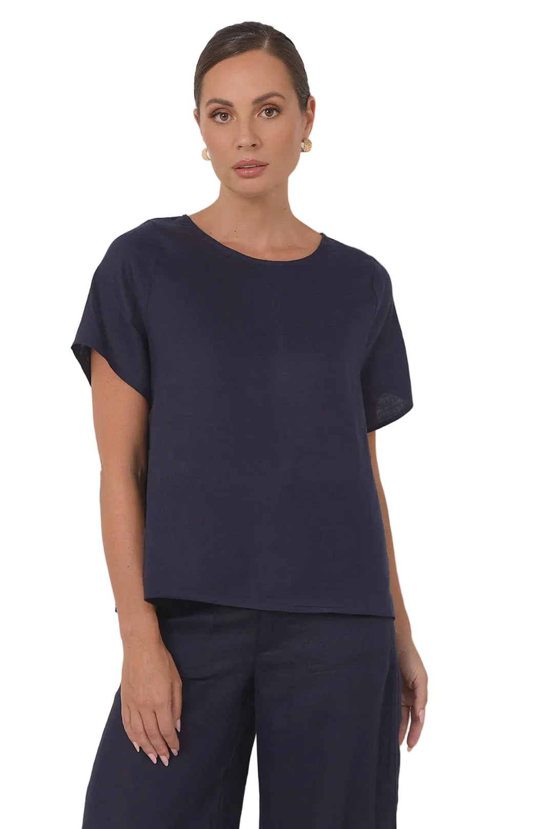 Dillon Linen Top Navy Tops Adorne S(8)