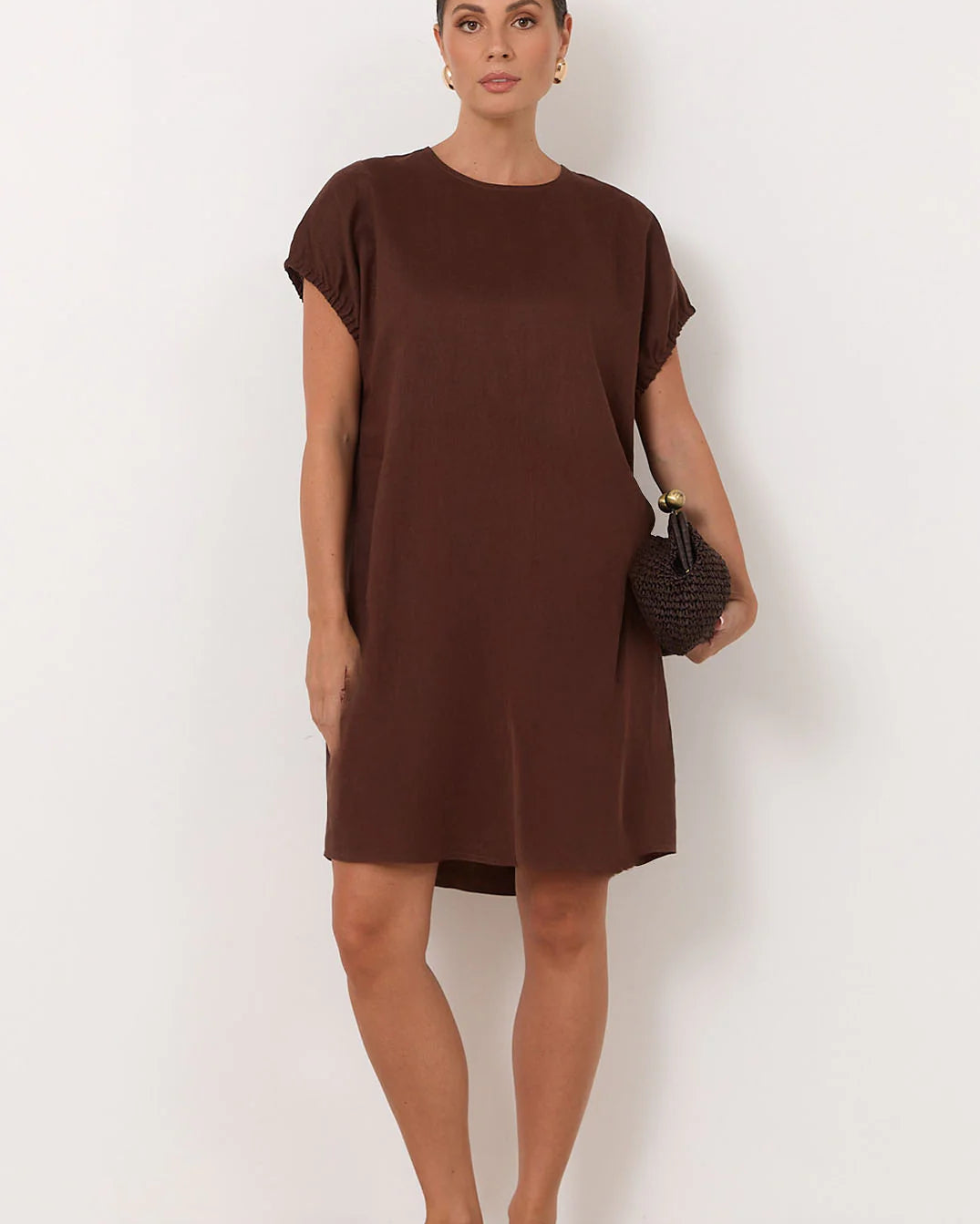 Cleo Linen Short Dress Chocolate Dresses Adorne