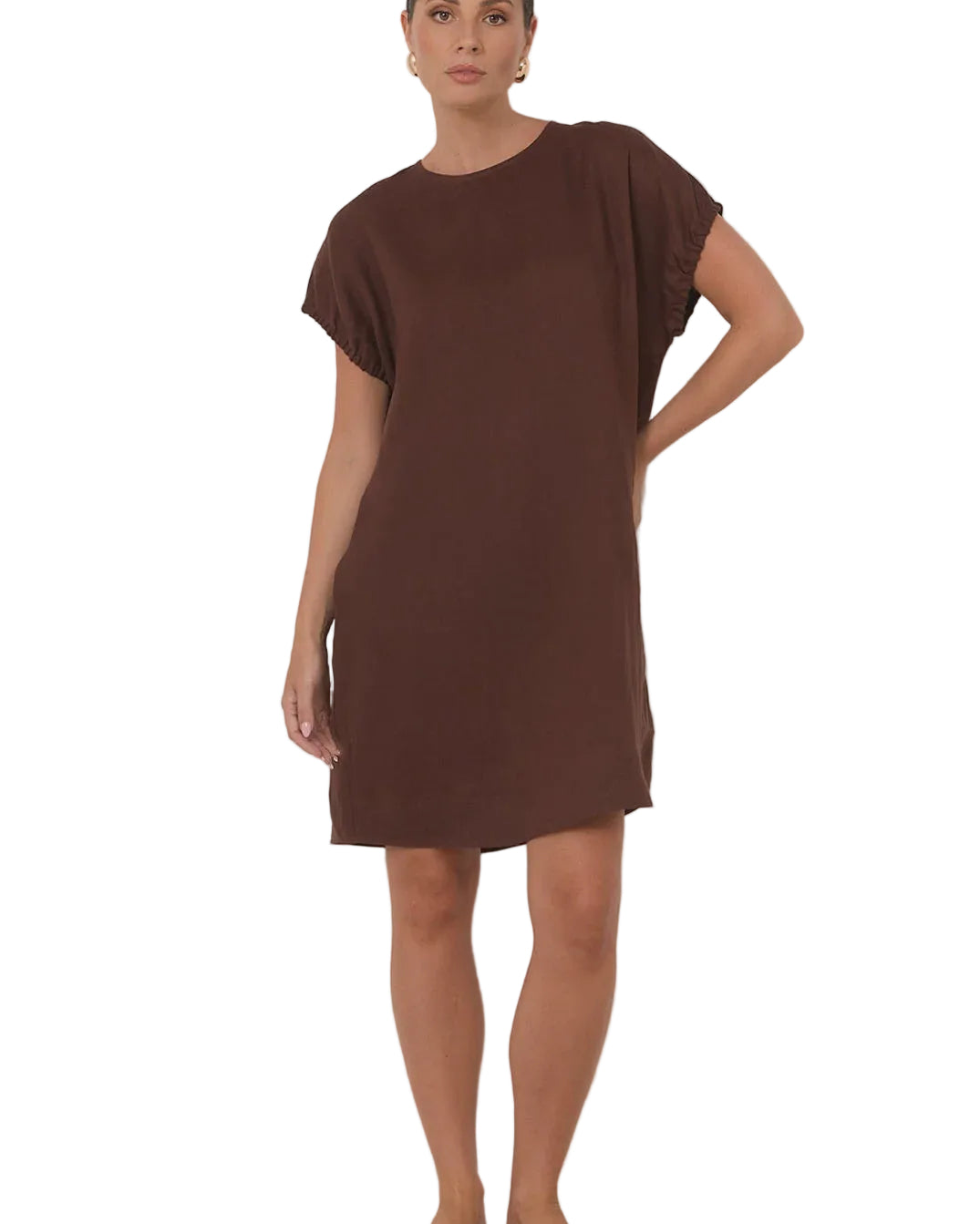 Cleo Linen Short Dress Chocolate Dresses Adorne S(8)