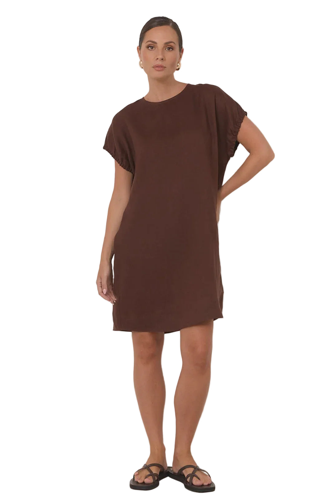 Cleo Linen Short Dress Chocolate Dresses Adorne S(8)