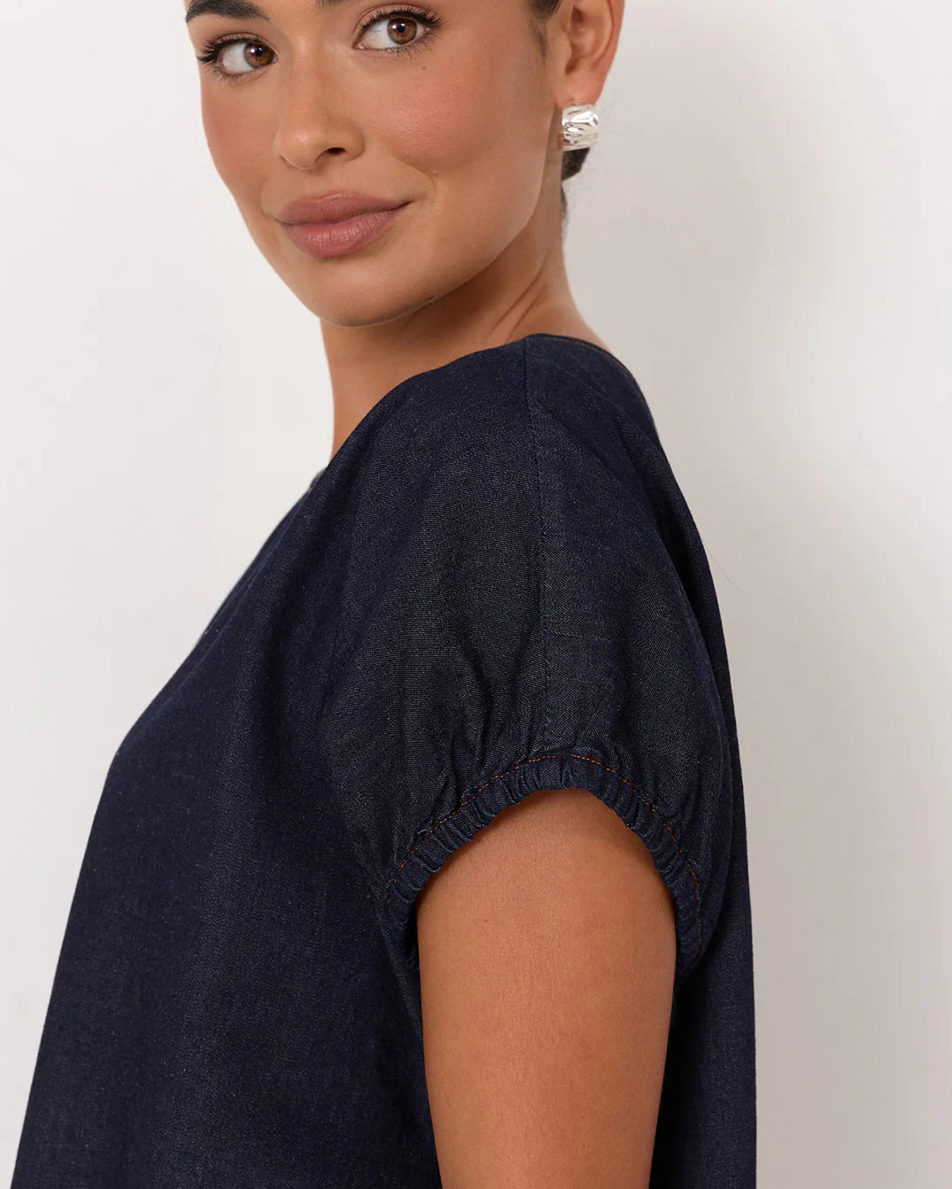 Cleo Lightweight Denim Short Dress Dark Denim Dresses Adorne