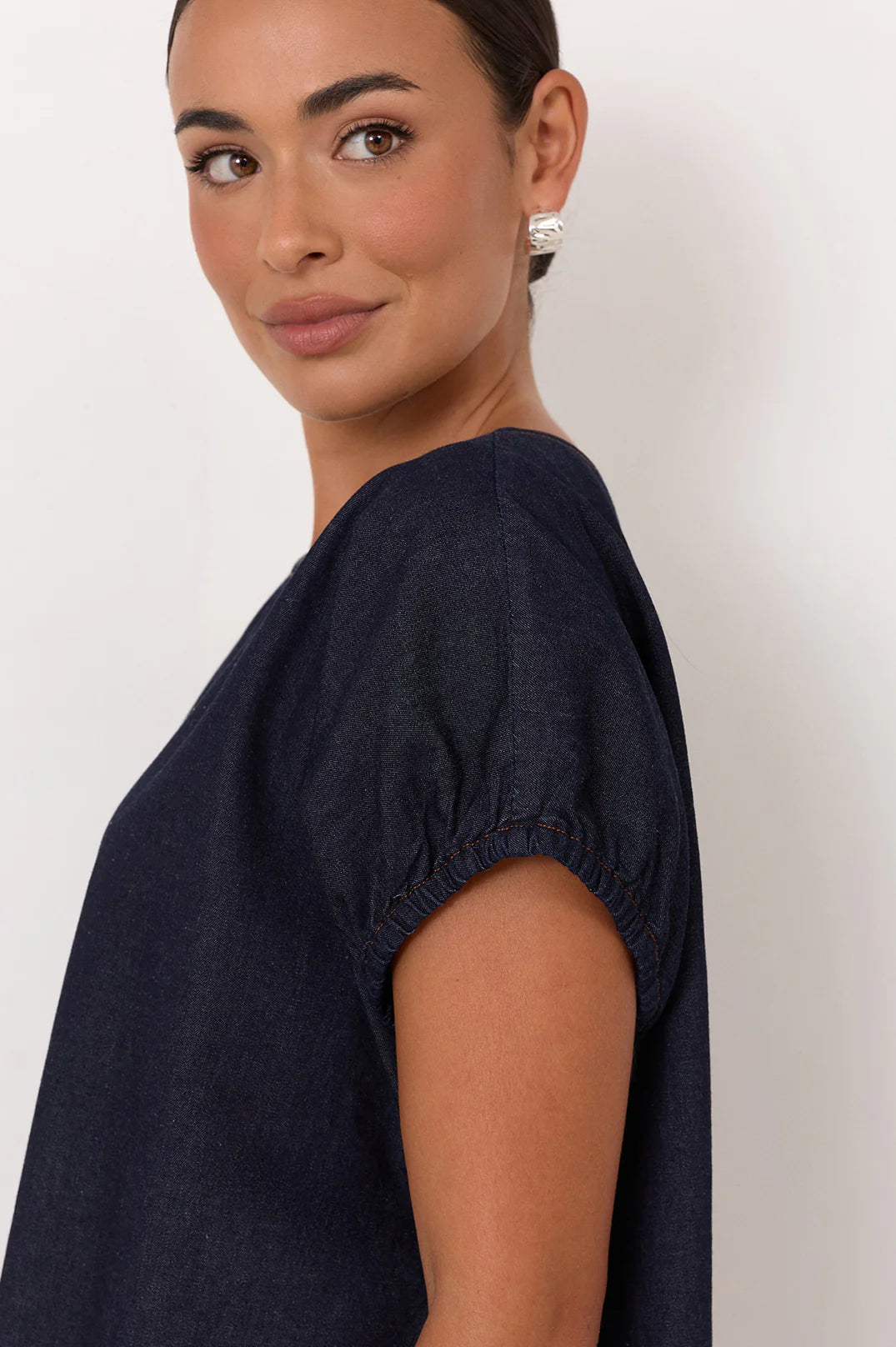 Cleo Lightweight Denim Short Dress Dark Denim Dresses Adorne