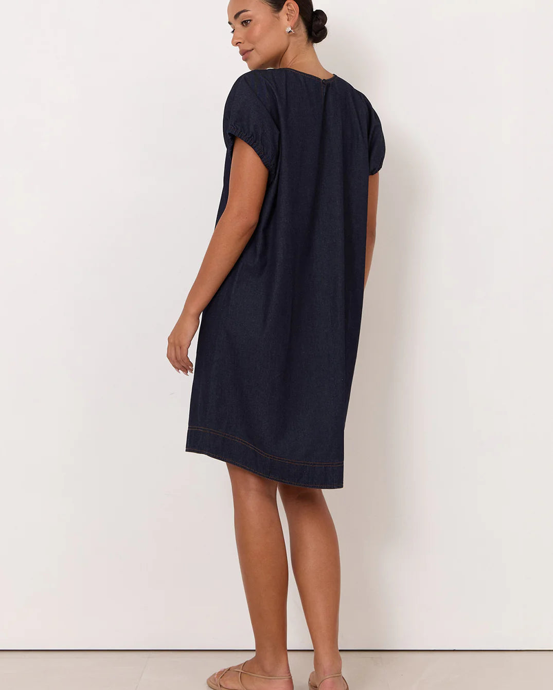 Cleo Lightweight Denim Short Dress Dark Denim Dresses Adorne