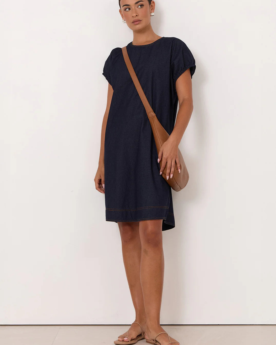 Cleo Lightweight Denim Short Dress Dark Denim Dresses Adorne