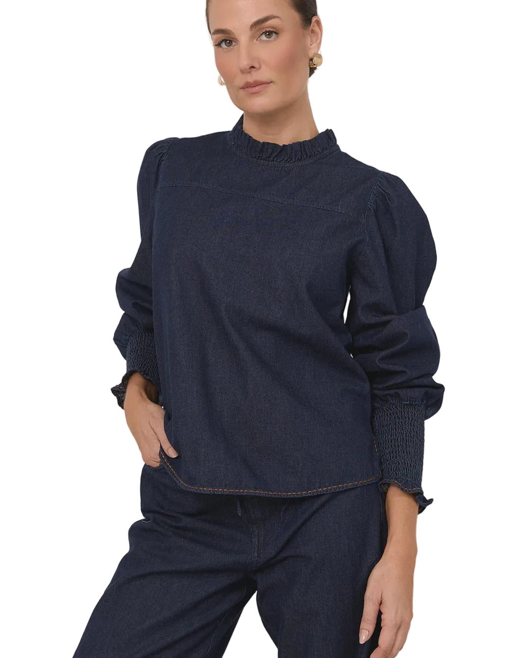 Olivia Lightweight Denim Top Dark Denim Tops Adorne S(8)