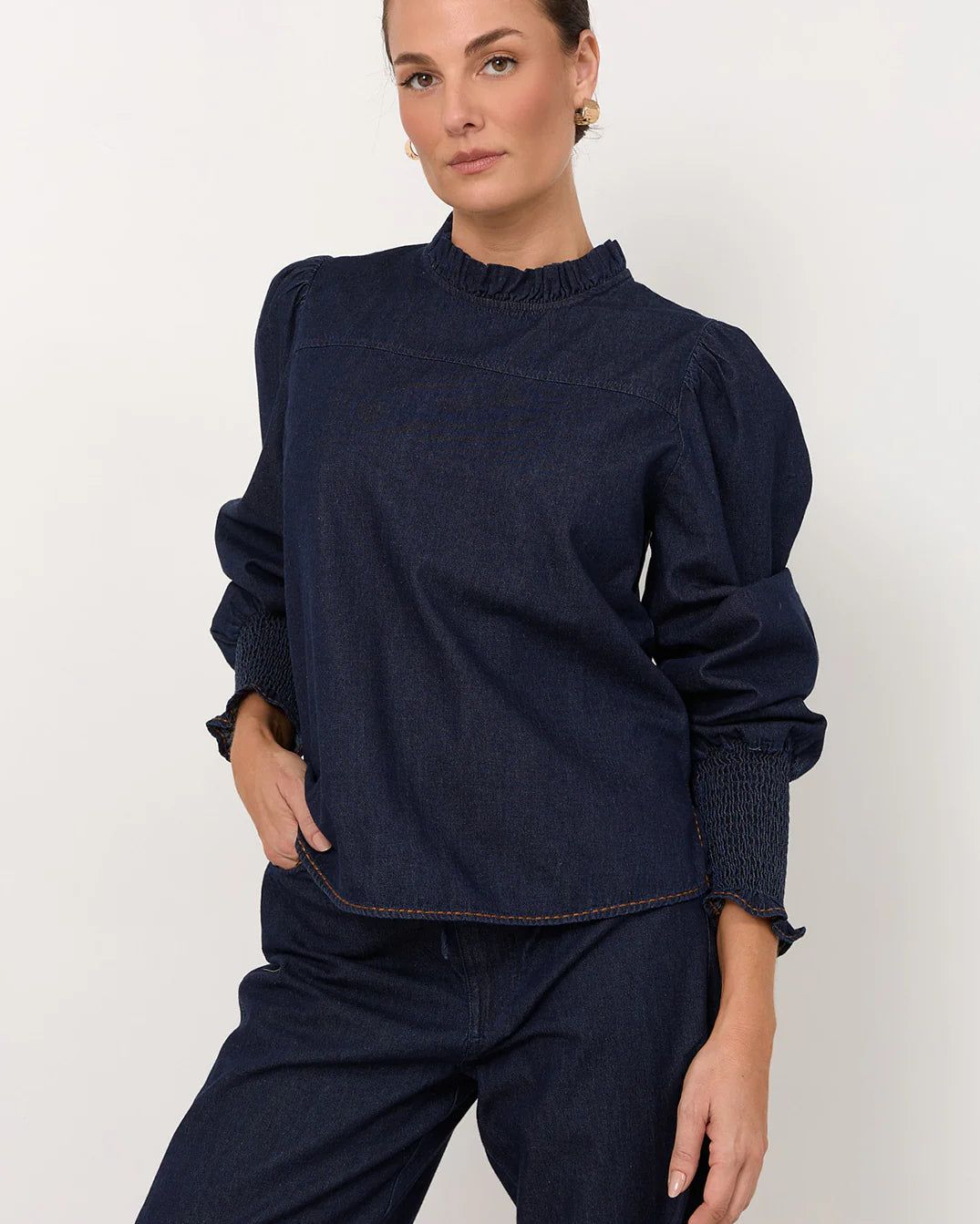 Olivia Lightweight Denim Top Dark Denim Tops Adorne