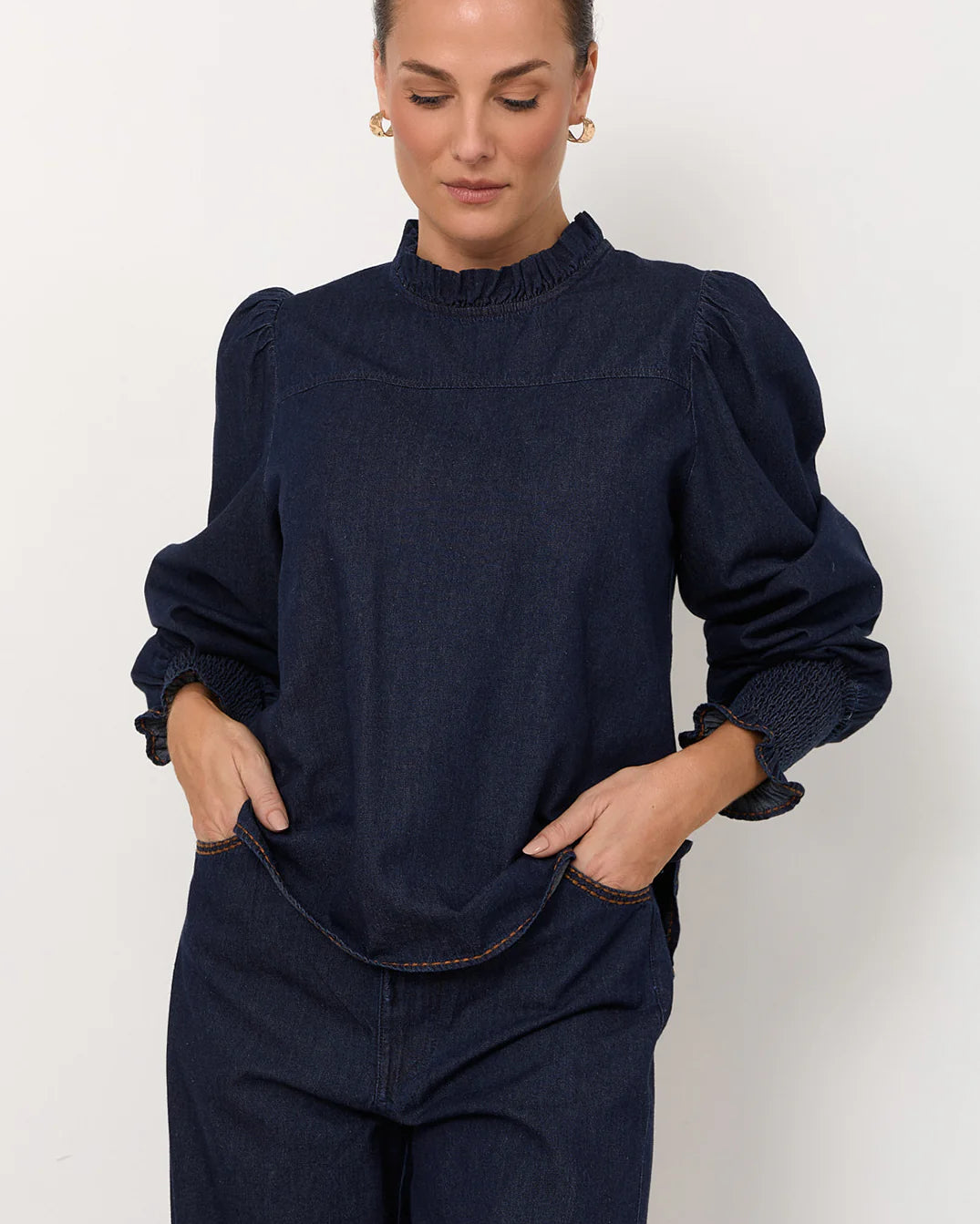 Olivia Lightweight Denim Top Dark Denim Tops Adorne