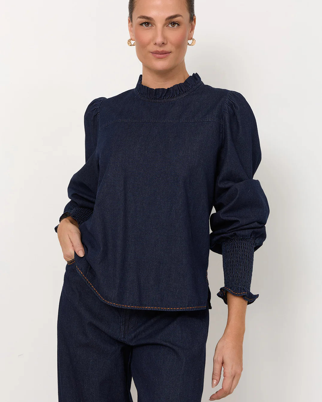 Olivia Lightweight Denim Top Dark Denim Tops Adorne