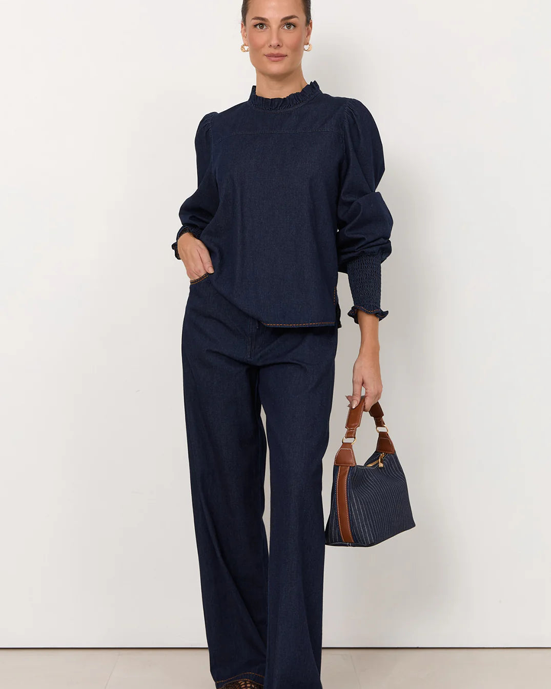 Olivia Lightweight Denim Top Dark Denim Tops Adorne