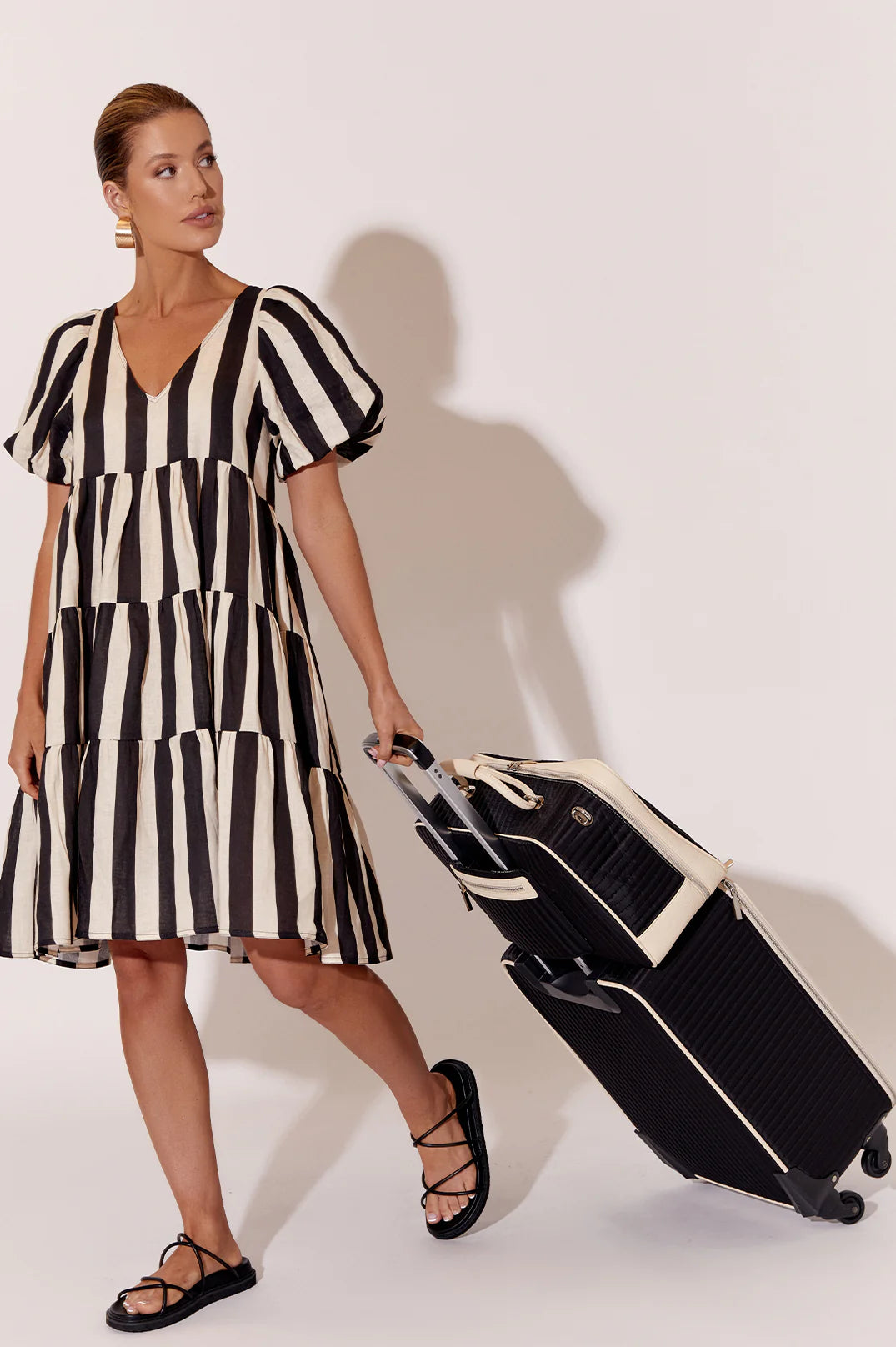 Hannah Quilted Wheeled Suitcase Black/Nude Bags and Purses Adorne