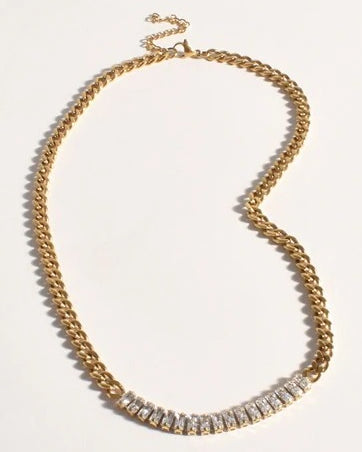 Cubic Zirconia Front Panel Necklace Crystal/Gold - Global Free Style